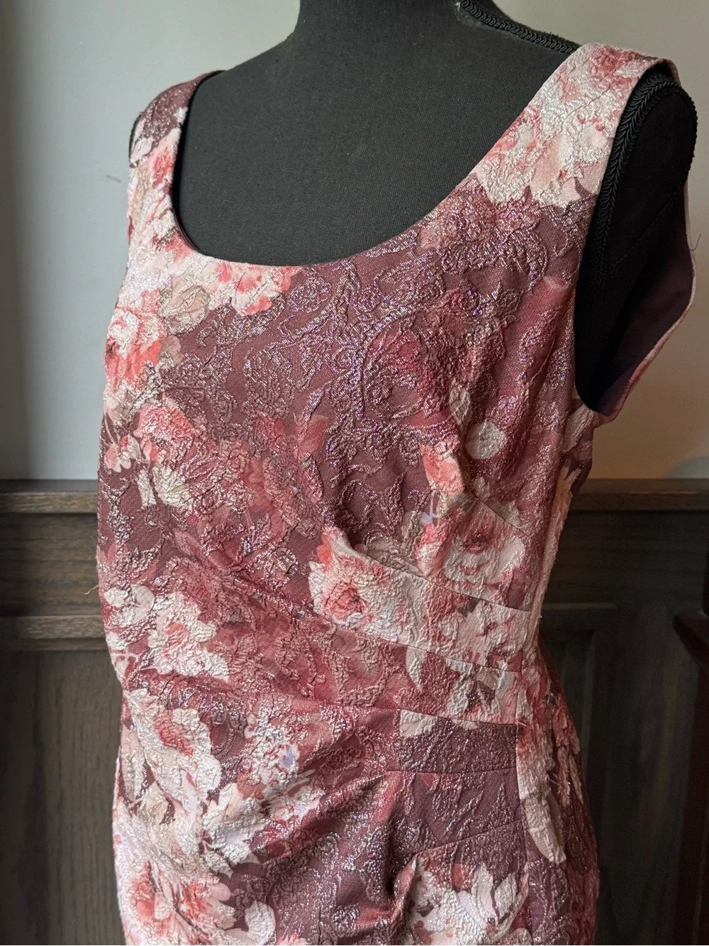 Adrianna Papell Floral Scoop Neck Maxi Dress in Dusty Rose and Blush 10 EUC - Picture 5 of 11